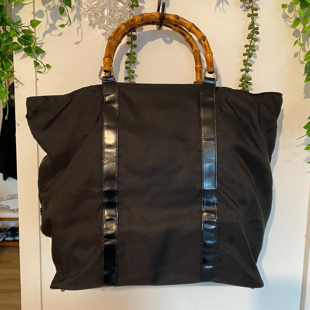 Gucci Vintage Black Bamboo handle tote / travel bag Tom Ford Era Oversized XL - Picture 2 of 15